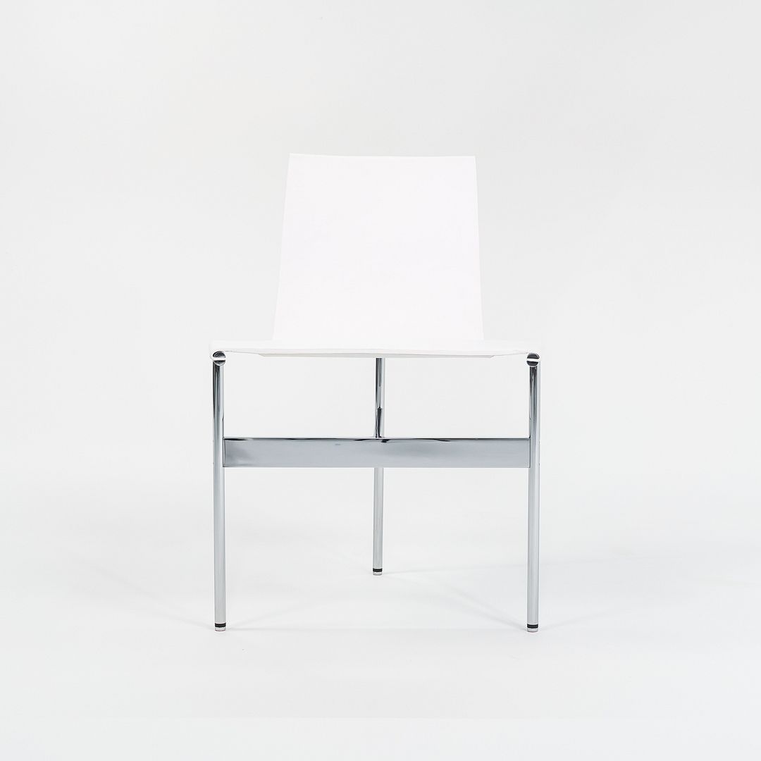 Set of Four Made to Order Gratz TG-10 Sling Dining Chairs White Leather & Chrome