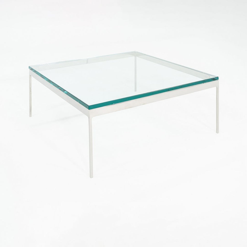 1980s Nicos Zographos Stainless Steel Square Coffee Table with Square Glass Top
