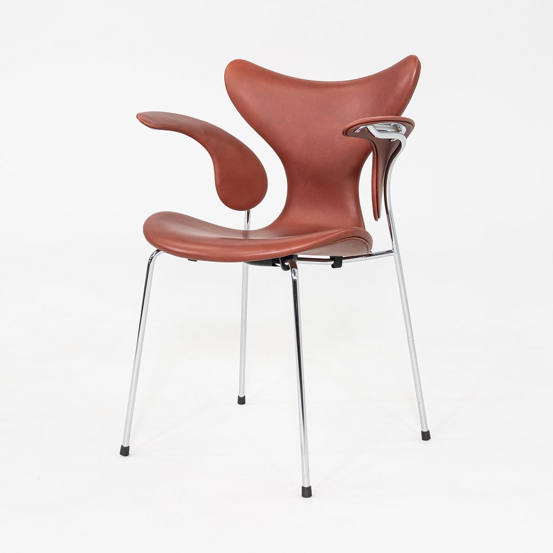 2022 Arne Jacobsen for Fritz Hansen Lily Arm Chair in Chestnut Grace Leather