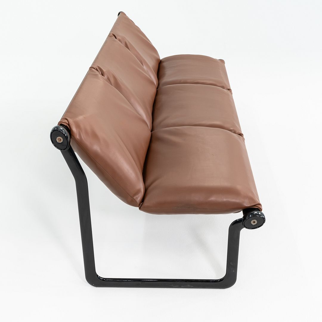 1970s Hannah Morrison for Knoll Armless Sofa Steel w/ Brown Leather Upholstery