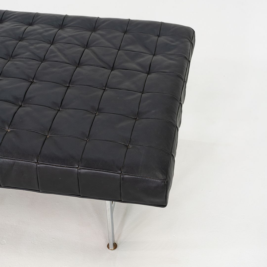 1960s Black Leather and Steel Modernist Museum Bench / Daybed 73 x 31 Inches