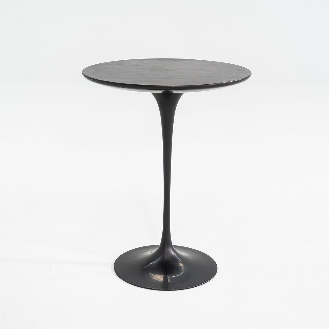 C. 1960s Eero Saarinen for Knoll Tulip Side Table with Custom Black Leather Top