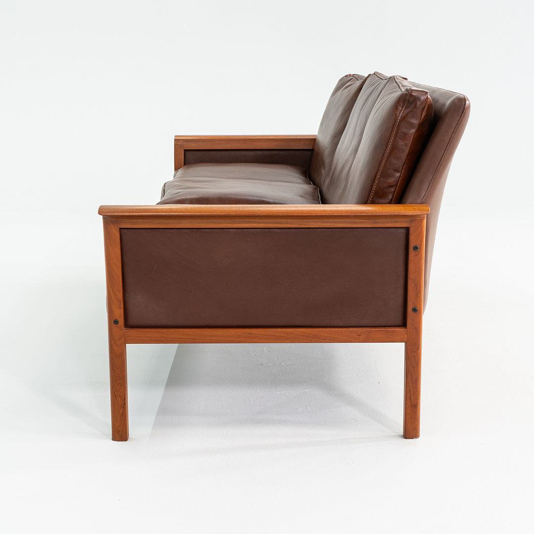 1960s Knut Saeter for Vatne Mobler Three Seat Sofa in Brown Leather and Teak