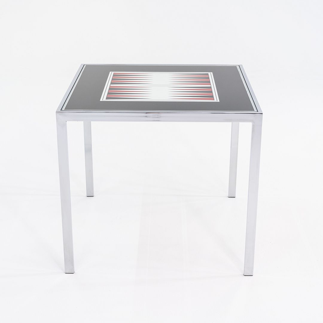 1970s Maison Jansen Backgammon Game / Dining Table in Chrome and Glass 32 in