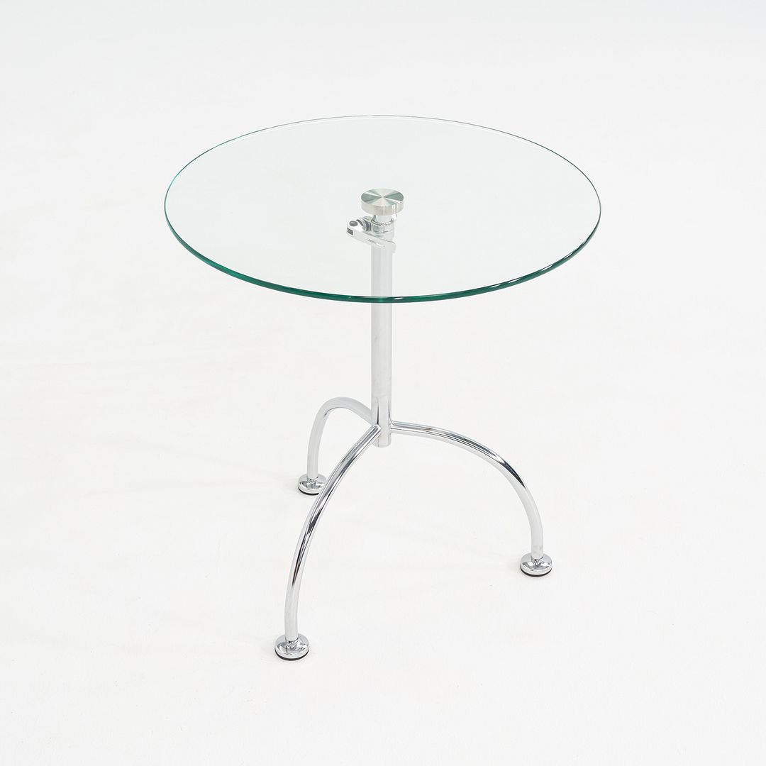 2010s Pair of Chromed Steel and Glass Adjustable Side Tables 20 Inch Diameter