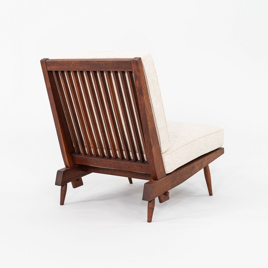 1950s George Nakashima Studio Cushion Lounge Chair with Slatted Back in Black Walnut