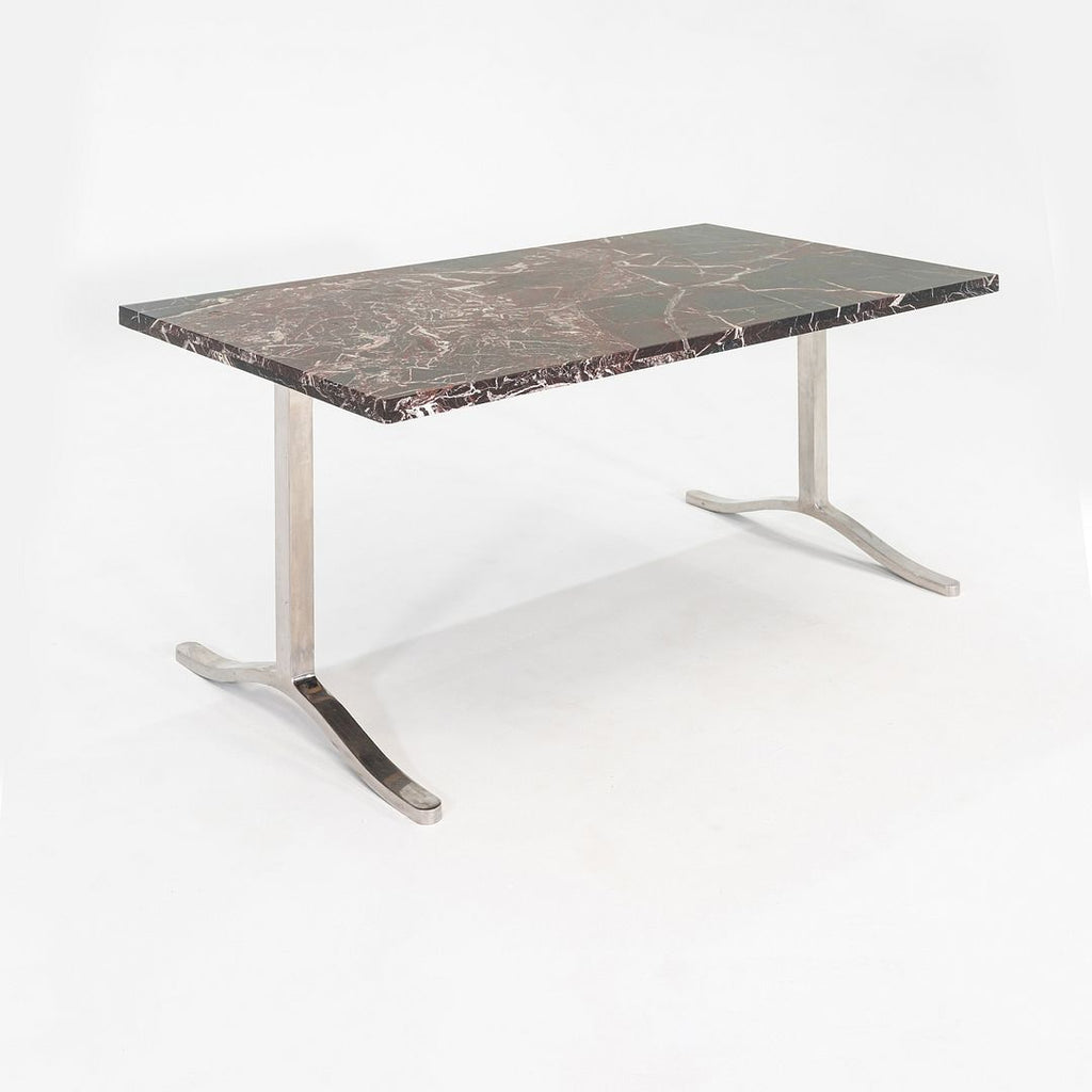 1970s Nicos Zographos Rosso Levanto Marble & Stainless Steel Alpha Dining Table
