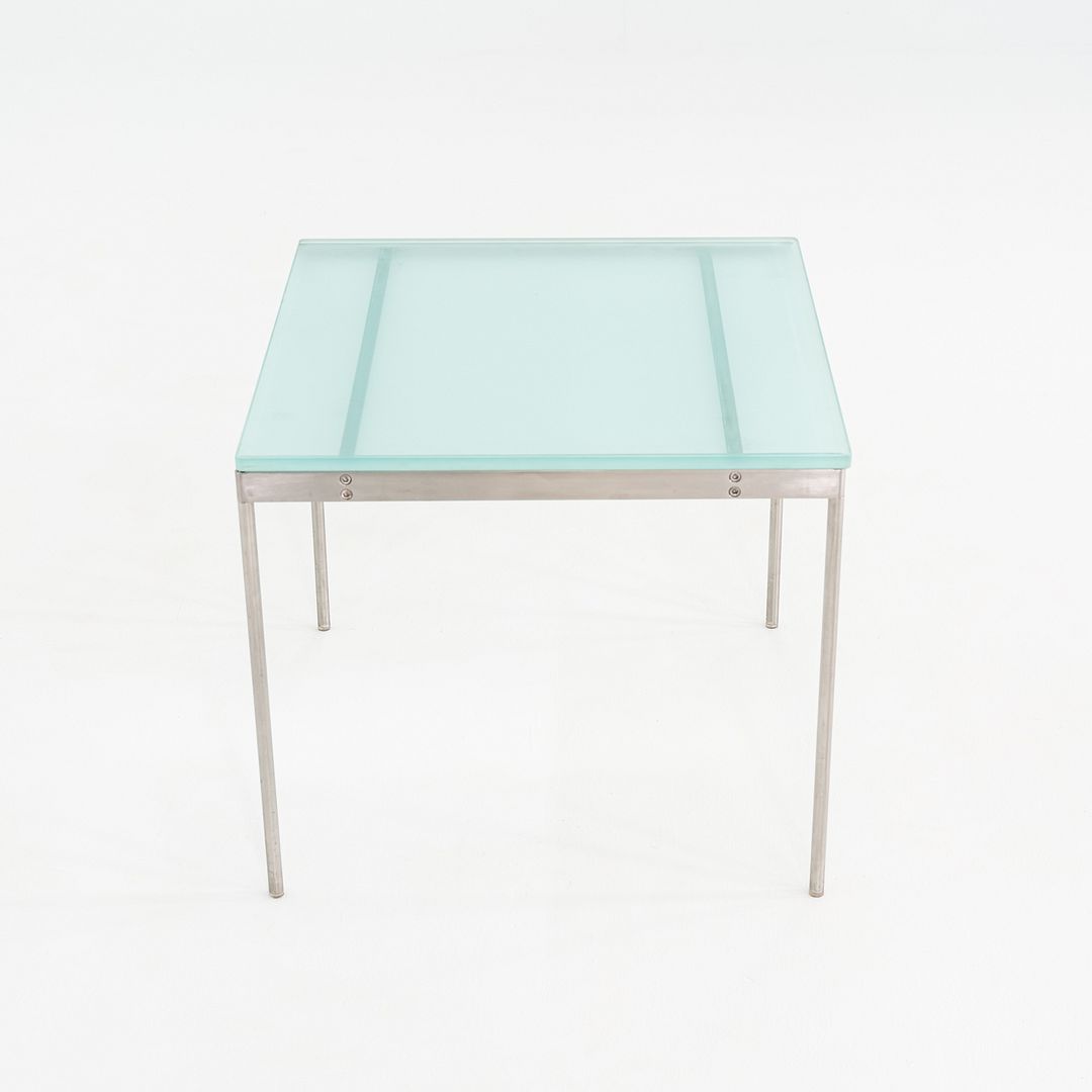 2000s Cappellini Square Side Table with Brushed Steel Frame and Blue Glass Top