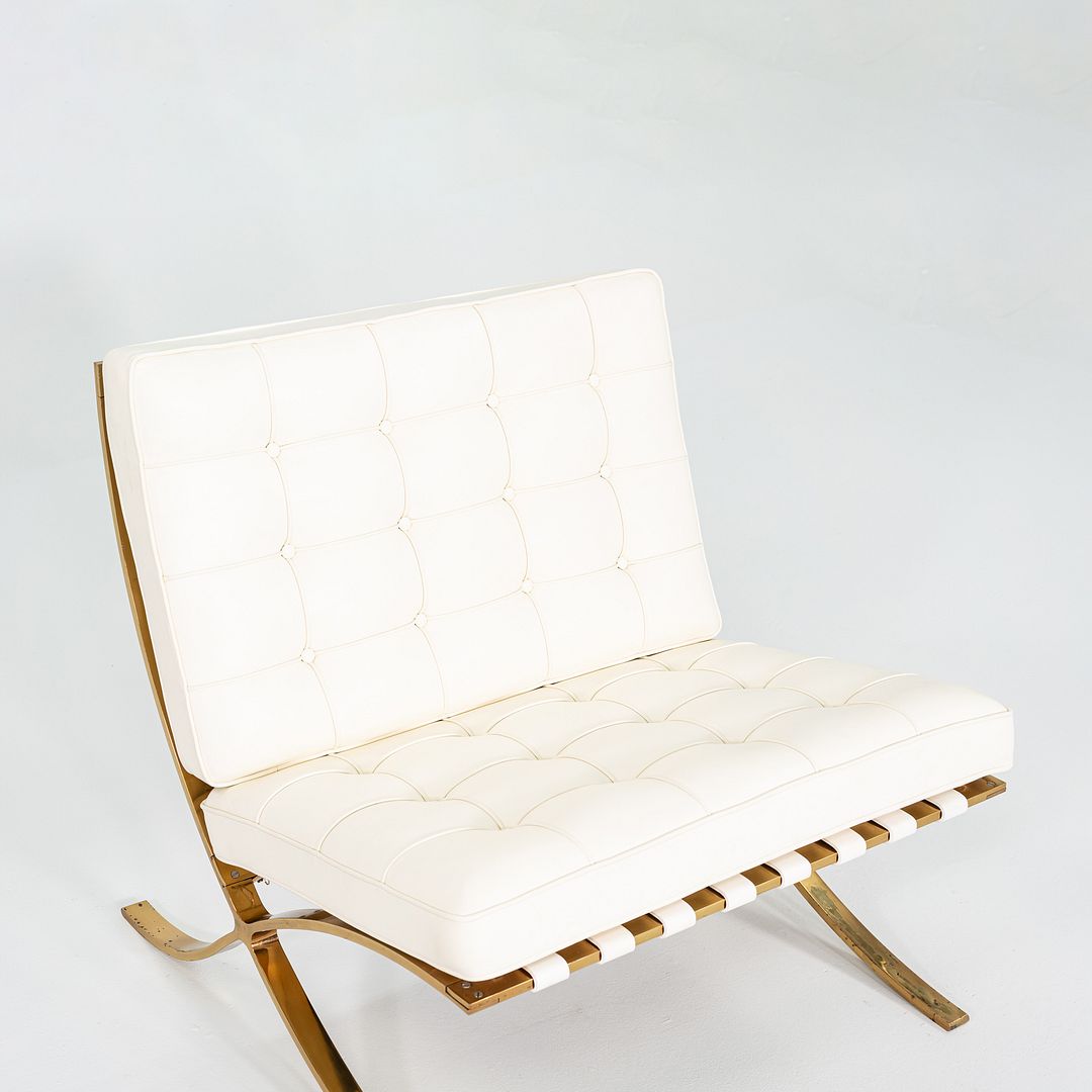 Mies Van der Rohe for Knoll + Gratz Barcelona Chair White w/ Gold Plated Frame