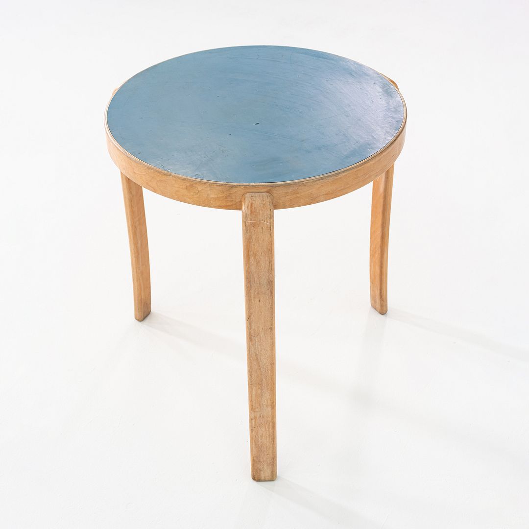 1980s Rud Thygesen & Johnny Sorensen for Magnus Olesen Beech Table Blue Top 26"