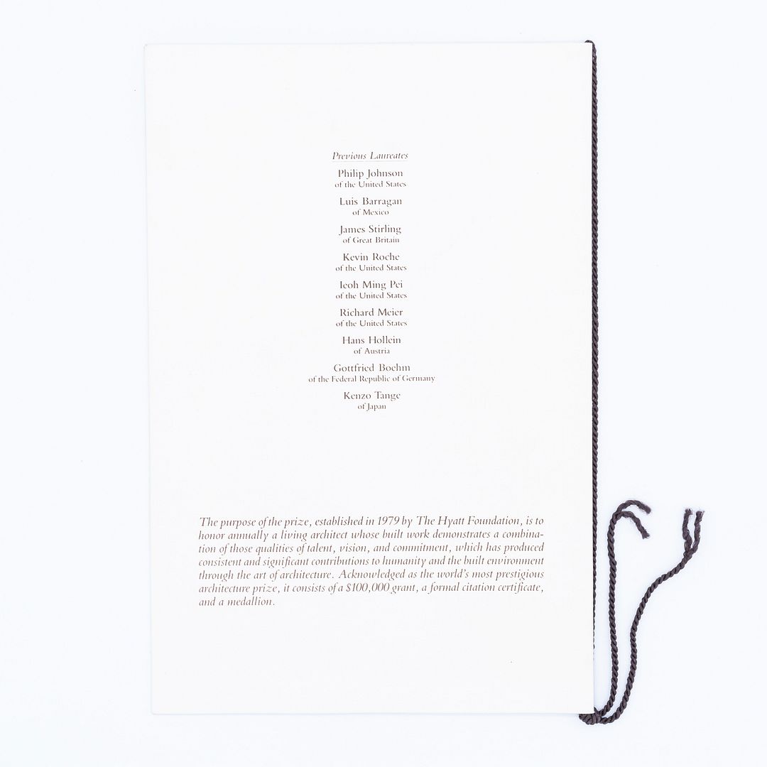 1988 Gordon Bunshaft's Pritzker Architecture Prize Program + Personal Invitation