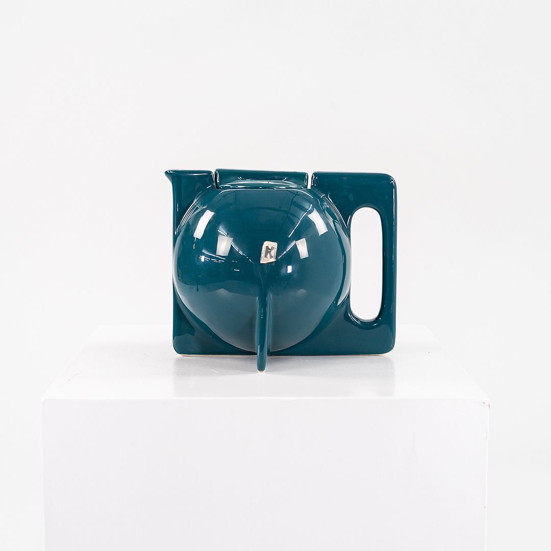 1940s Vintage Era Keramik Bauhaus Tea Pot in Peacock Blue Glazed Ceramic 5.5 in