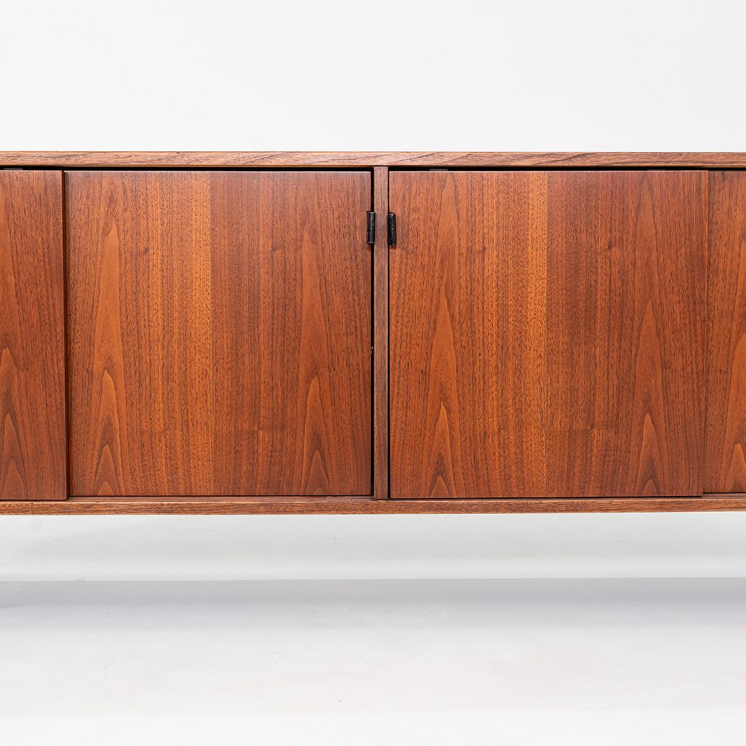1950s Florence Knoll Credenza in Solid Walnut with Leather Pulls and Walnut Legs