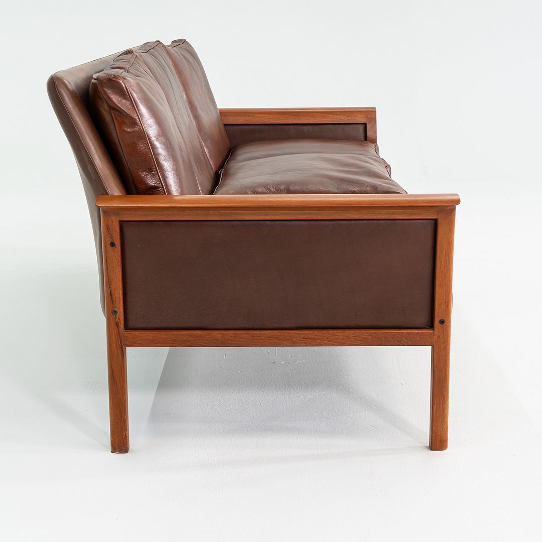 1960s Knut Saeter for Vatne Mobler Three Seat Sofa in Brown Leather and Teak