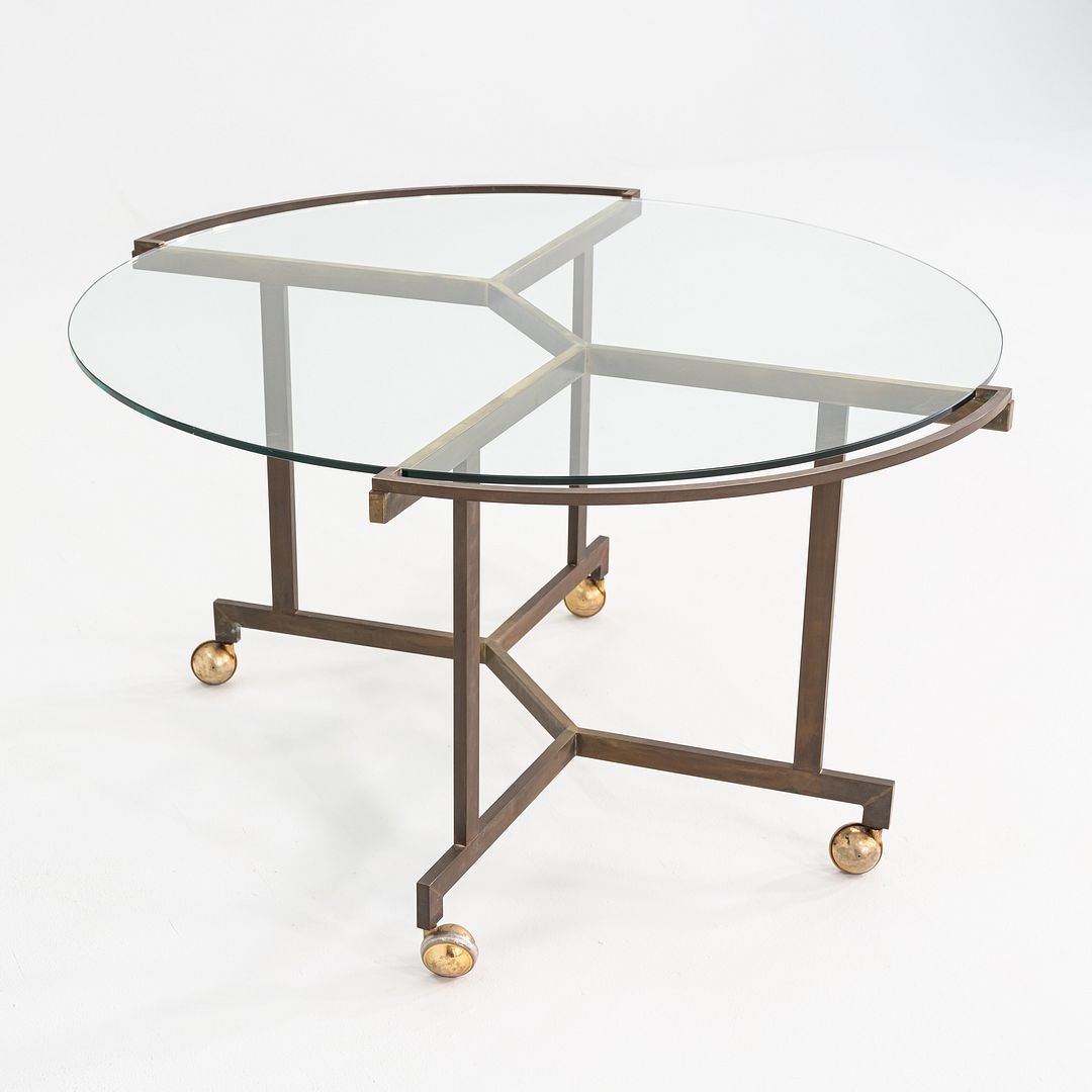 1970s Harvey Probber Attributed Bronze and Glass Rolling Dining or Serving Table