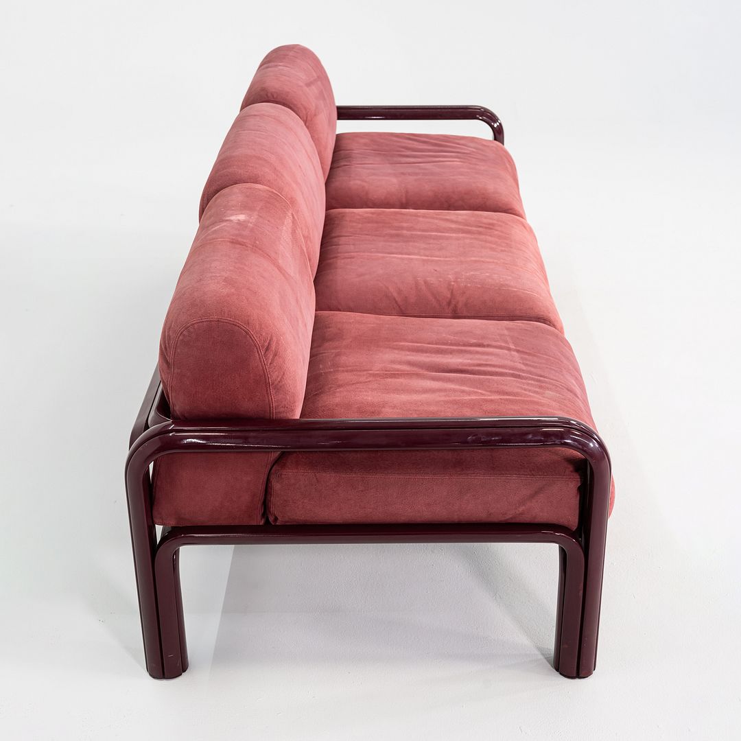 1981 Gae Aulenti for Knoll Three Seat Sofa in Burgundy Frame & Suede Upholstery