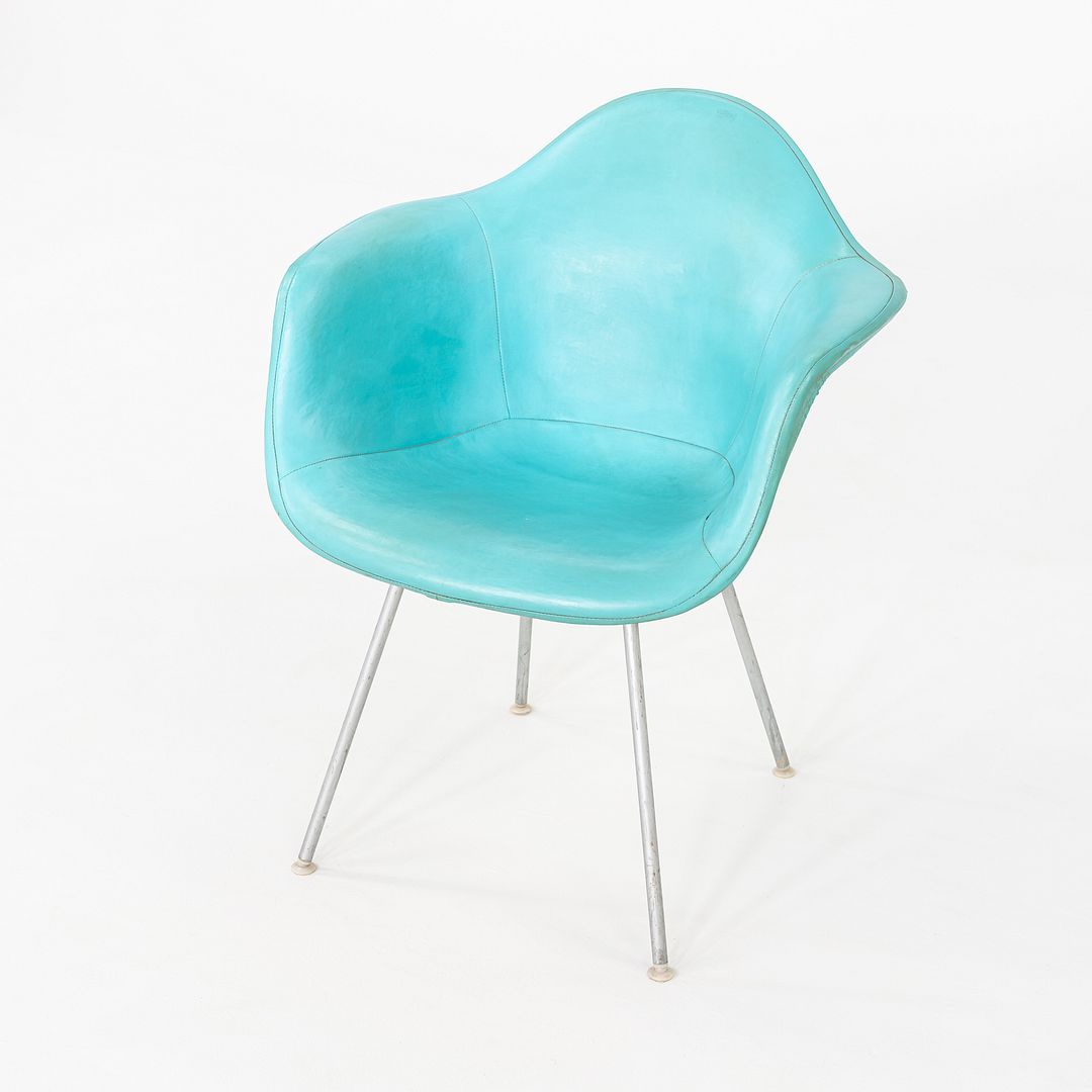C. 1956 Pair of Herman Miller Eames Fiberglass DAX Arm Shell Chair in Naugahyde