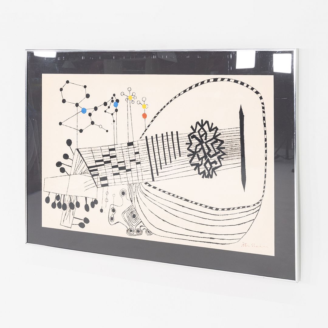 1958 Ben Shahn "Lute and Molecule No. 2" Screenprint w/ Steel Frame 31 x 44 Inch