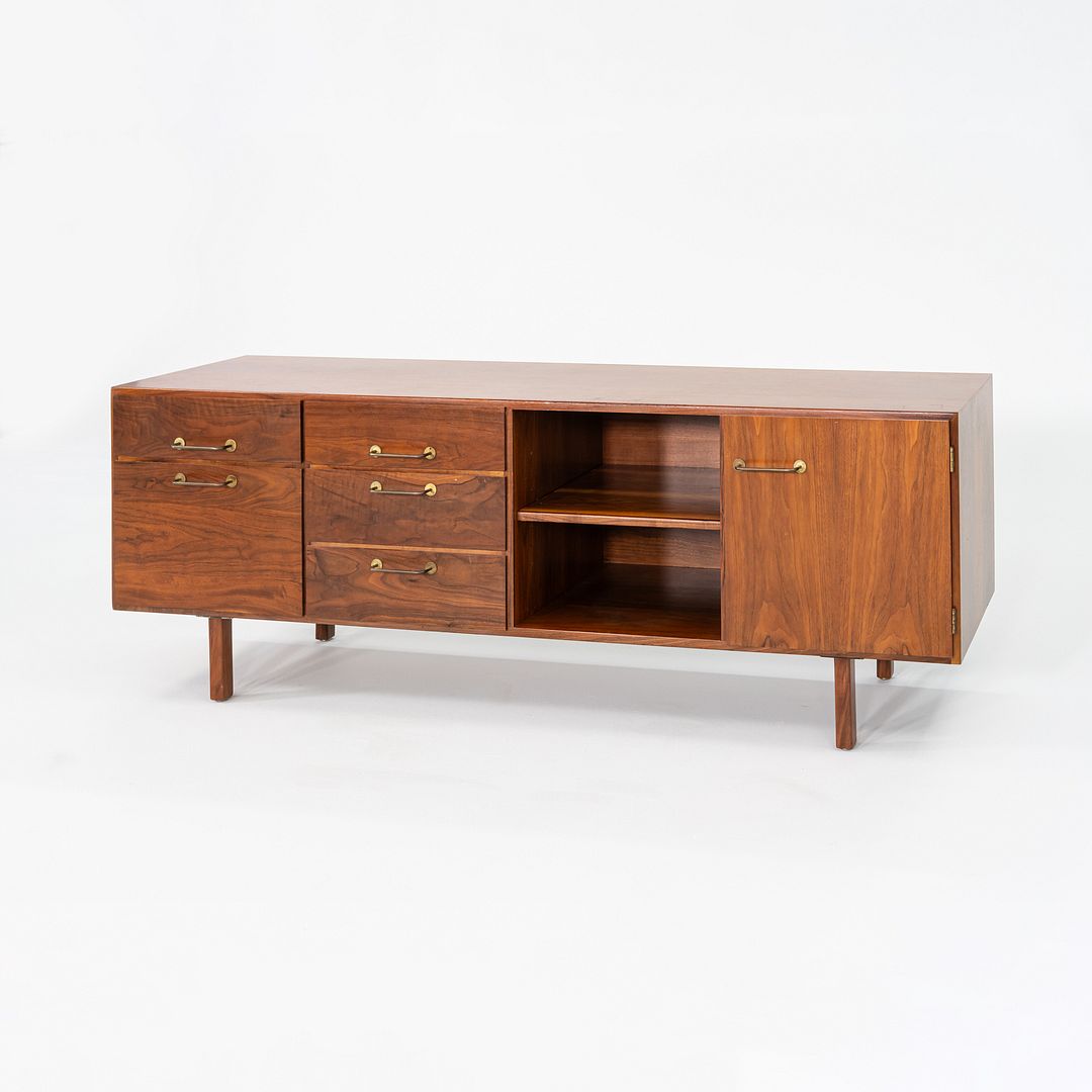 1970s Jens Risom Designs Credenza / Cabinet in Walnut and Brass 72x20 inches