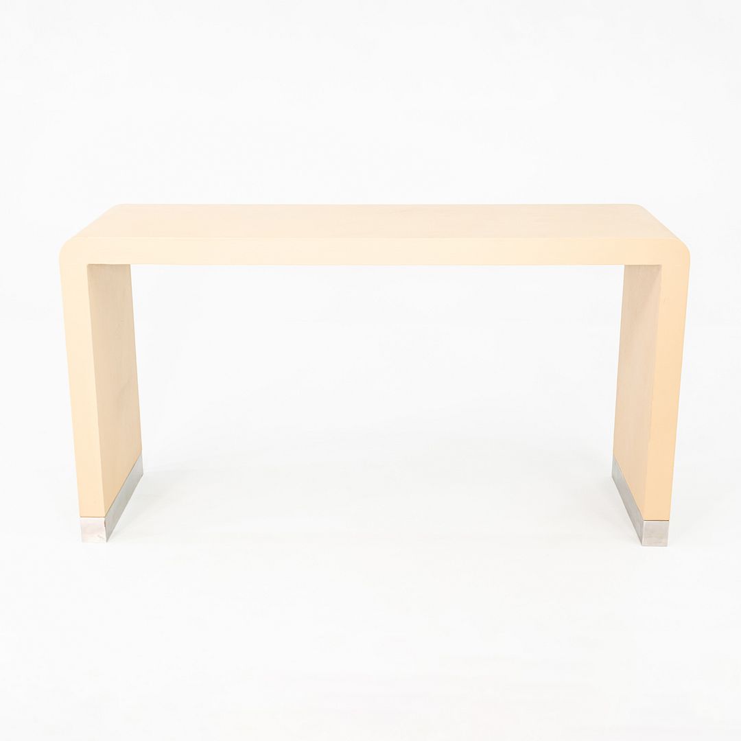 1990s Karl Springer Style Grass Cloth Waterfall Console Table in Stainless Steel