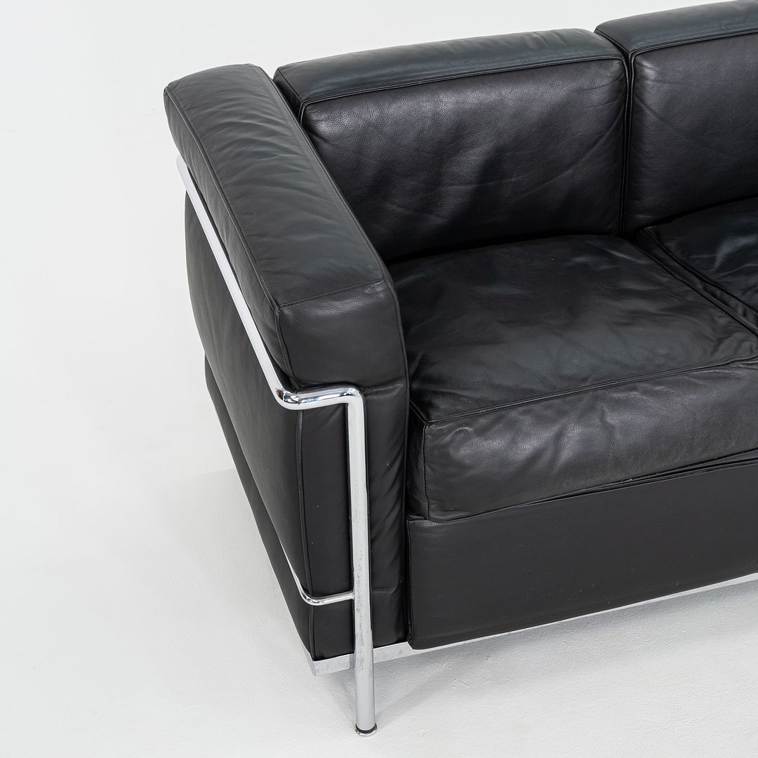 2000s Le Corbusier, Jeanneret and Perriand for Cassina LC2 3-Seat Sofa in Black Leather