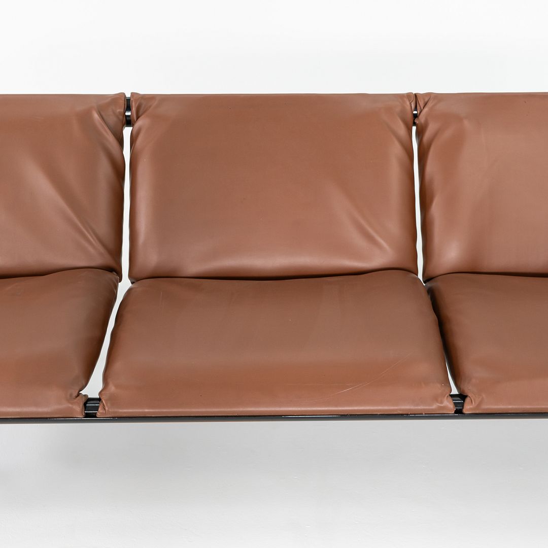 1970s Hannah Morrison for Knoll Armless Sofa Steel w/ Brown Leather Upholstery