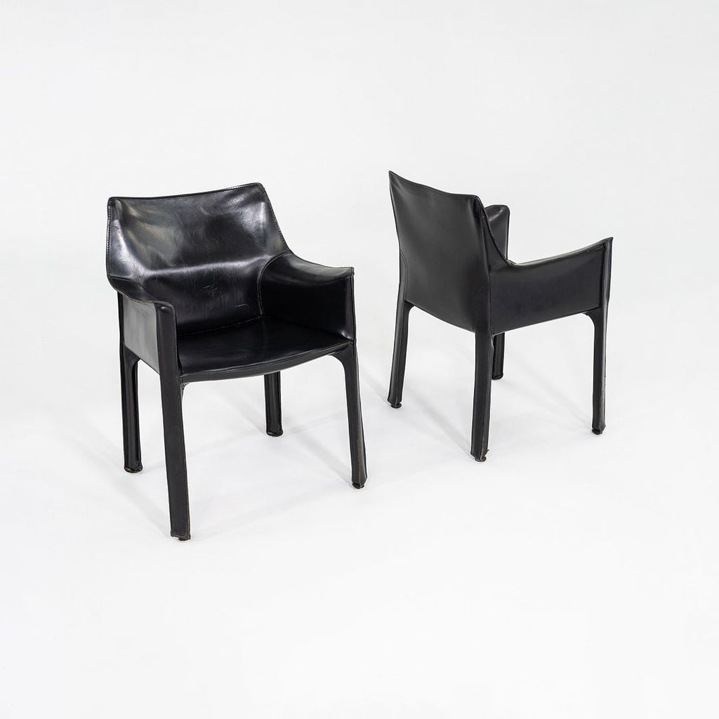 1990s Pair of Mario Bellini Cab 413 Leather Armchair for Cassina Black Leather