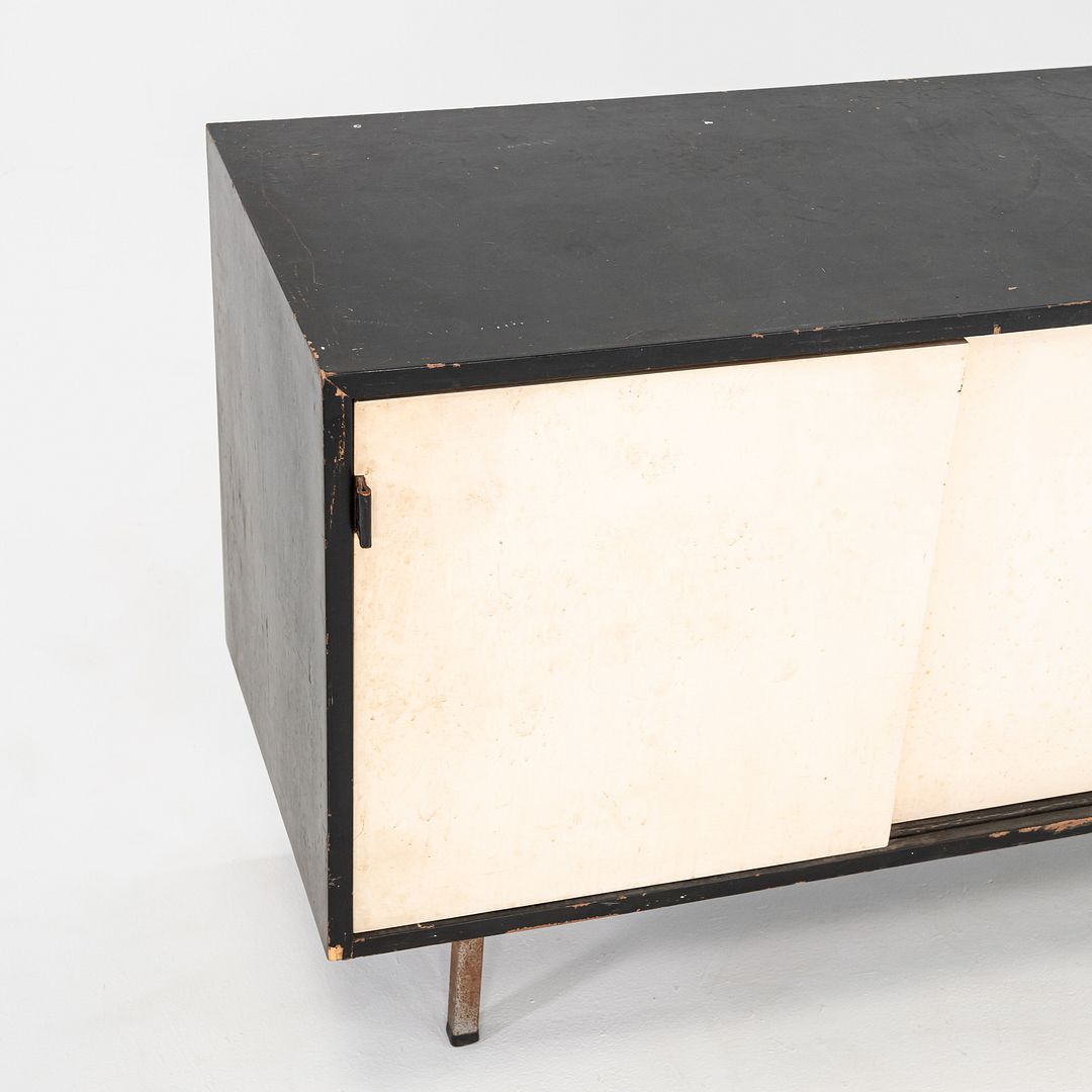 1950s Florence Knoll Credenza Black & White w/ Original Leather Pulls Model 541