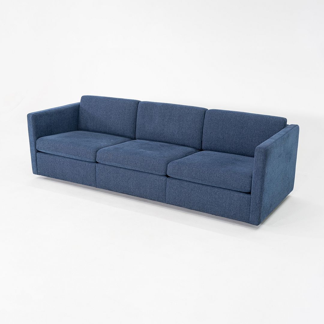 2018 Charles Pfister for Knoll Three Seat Tuxedo Sofa w/ Blue Fabric Upholstery