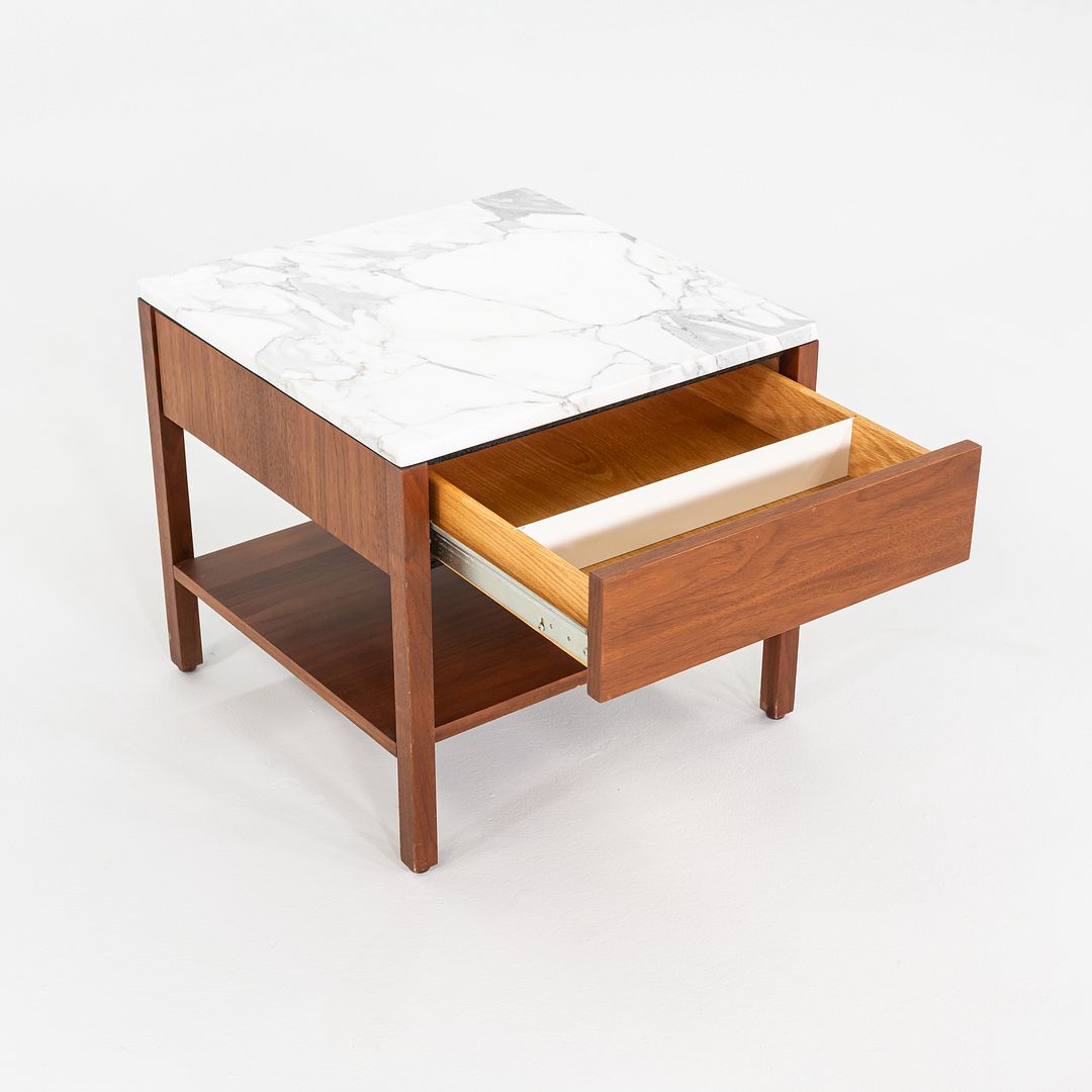 1960s Pair of Florence Knoll Bedside Tables / Nightstands in Walnut and Marble