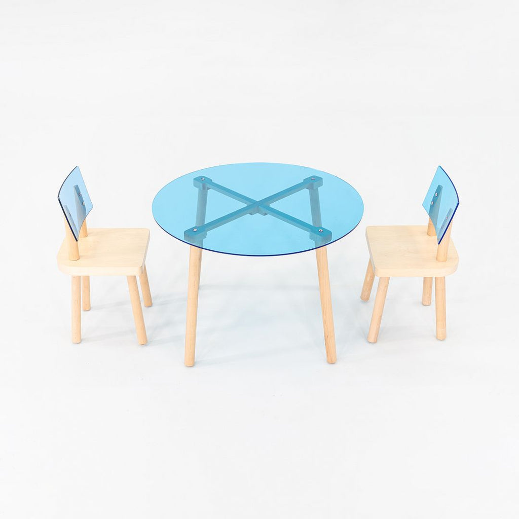 2020s Nico and Yeye Childrens Side Chairs & Dining Table in Blue Acrylic & Maple