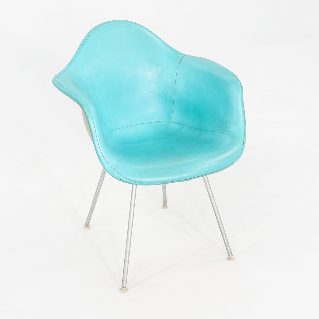 C. 1956 Pair of Herman Miller Eames Fiberglass DAX Arm Shell Chair in Naugahyde