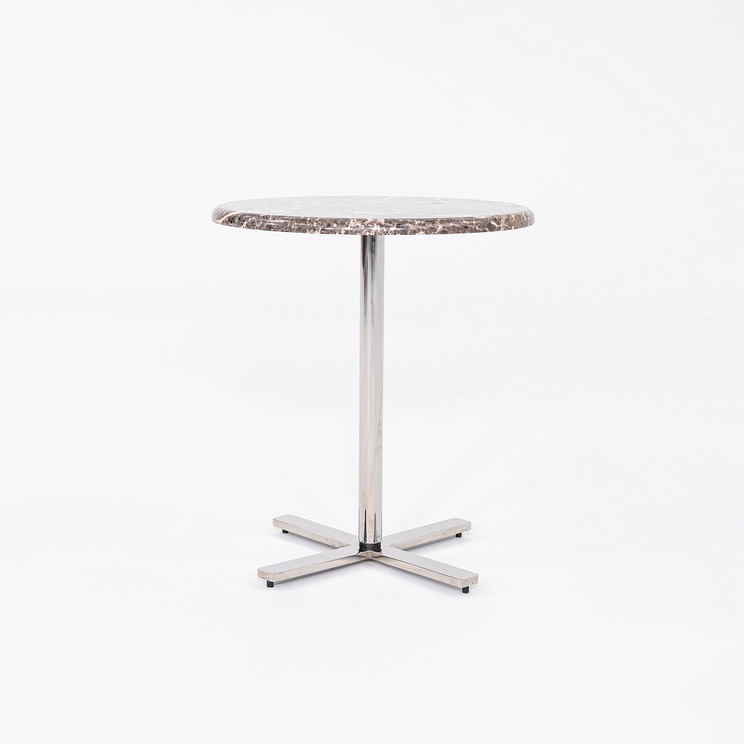 Modernist Brown Emperador Marble Side Table w/ Polished Steel Base 18" Round Top