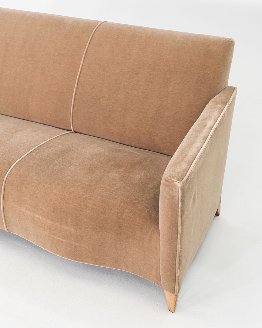 2000s John Hutton for Donghia Three Seat Serpentine Sofa in Tan Fabric 2x Avail