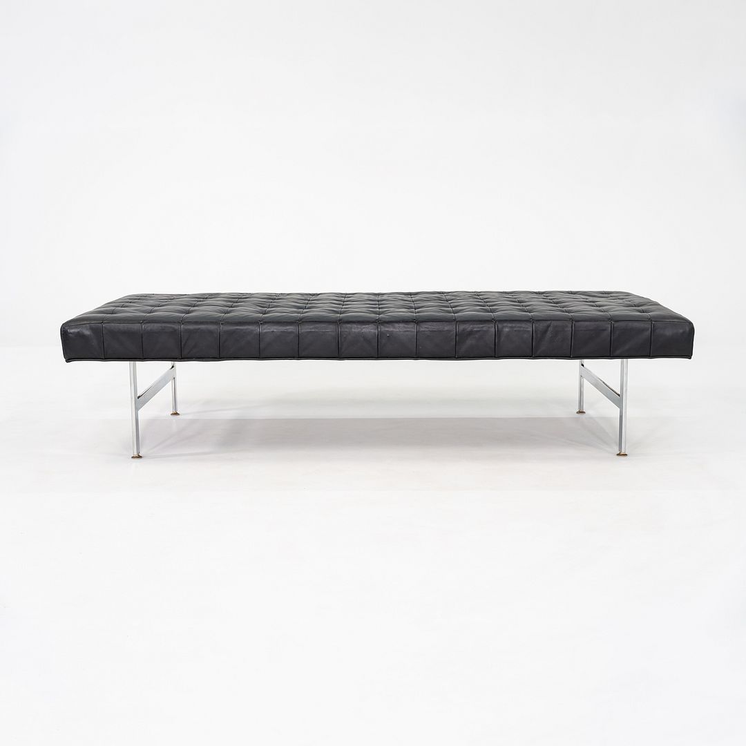 1960s Black Leather and Steel Modernist Museum Bench / Daybed 73 x 31 Inches