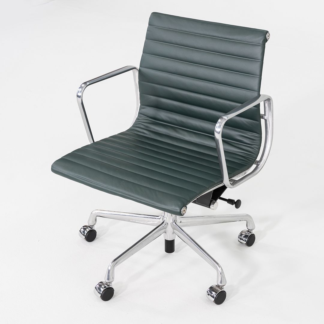 SOLD 2020s Herman Miller Eames Aluminum Group Management Desk Chair in Green Leather