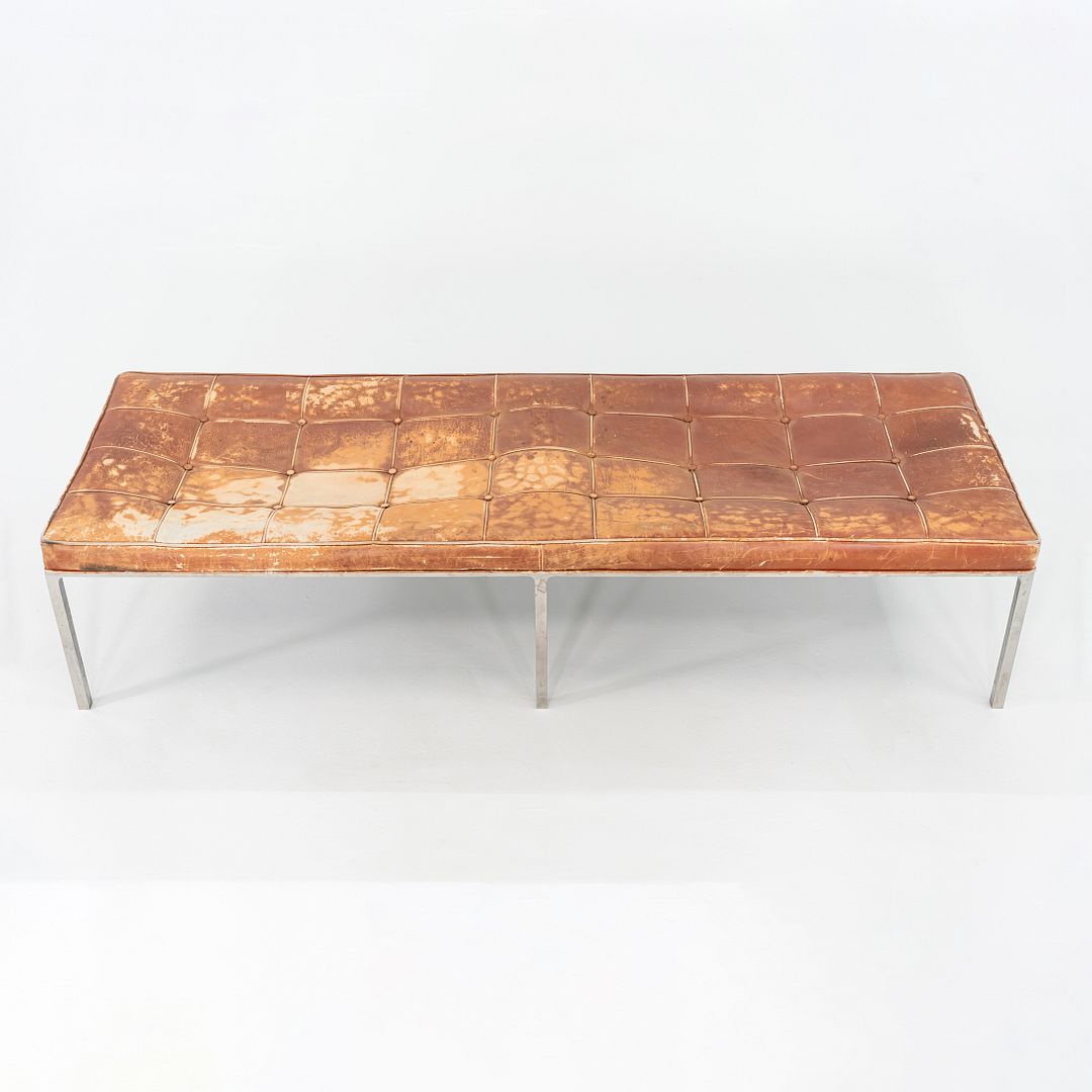 1960s Gordon Bunshaft and Davis Allen of SOM Stainless Steel and Leather Bench