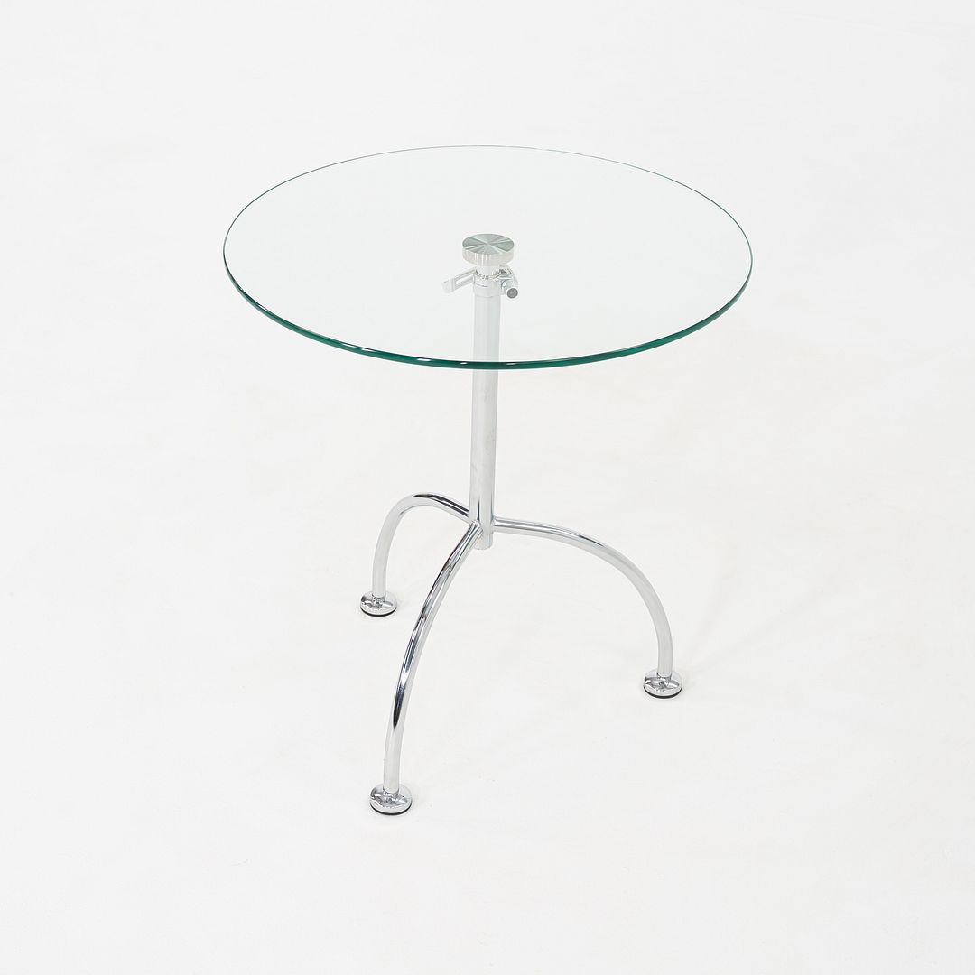 2010s Pair of Chromed Steel and Glass Adjustable Side Tables 20 Inch Diameter