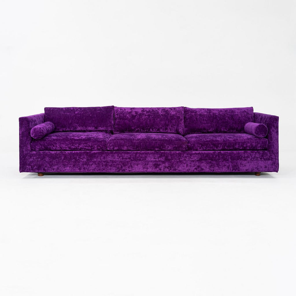 1970s Harvey Probber Attributed Tuxedo Sofa in Purple Velvet Upholstery 2x Avail