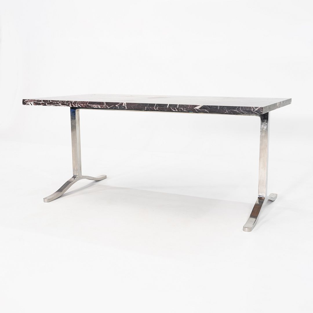 1970s Nicos Zographos Rosso Levanto Marble & Stainless Steel Alpha Dining Table