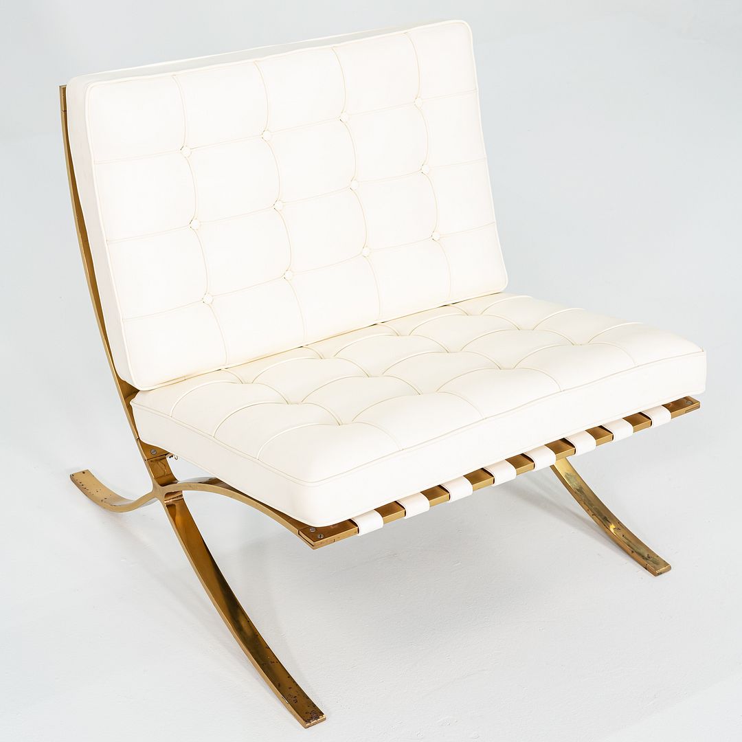 Mies Van der Rohe for Knoll + Gratz Barcelona Chair White w/ Gold Plated Frame