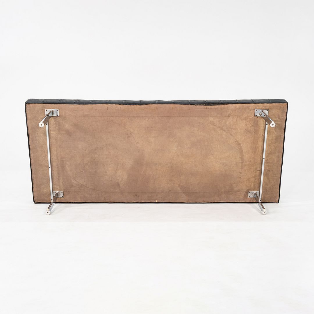 1960s Black Leather and Steel Modernist Museum Bench / Daybed 73 x 31 Inches