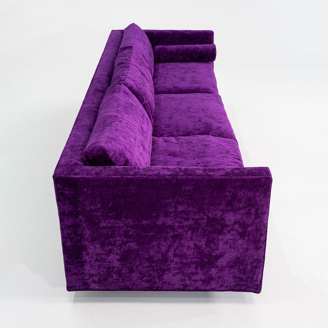 1970s Harvey Probber Attributed Tuxedo Sofa in Purple Velvet Upholstery 2x Avail