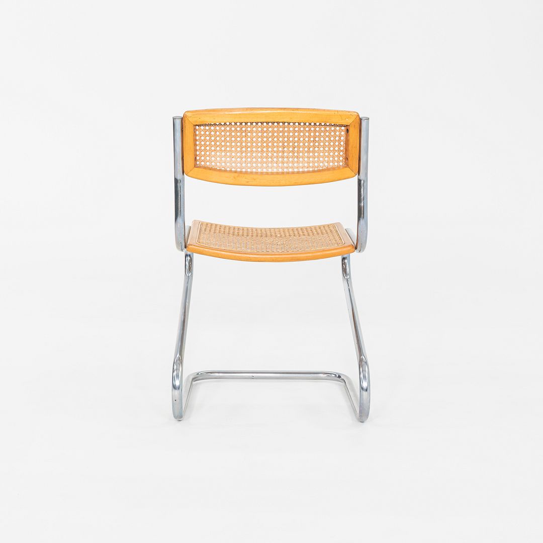 C. 1977 Italian Cantilever Side Chair in Chromed Steel with Caned Seat and Back
