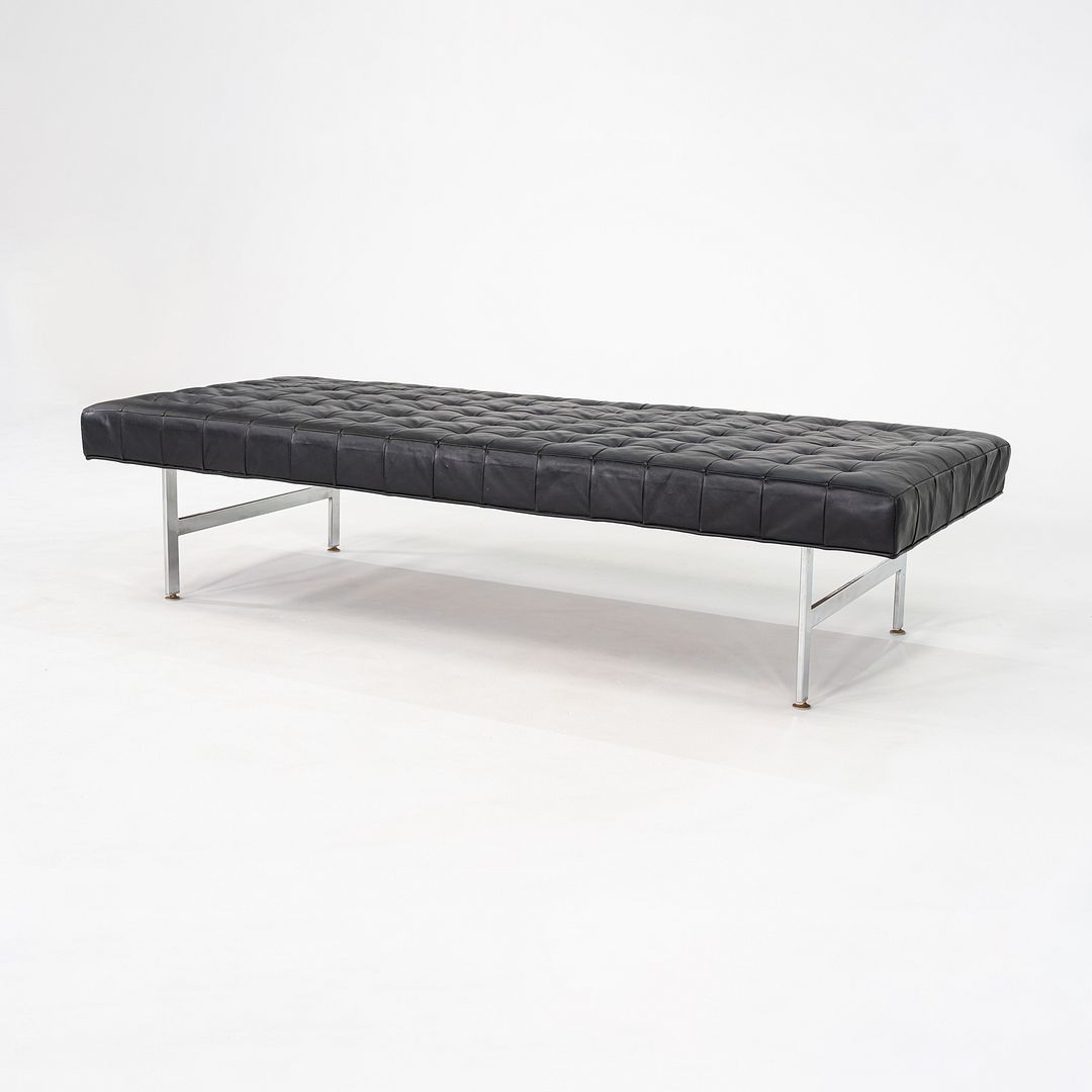 1960s Black Leather and Steel Modernist Museum Bench / Daybed 73 x 31 Inches