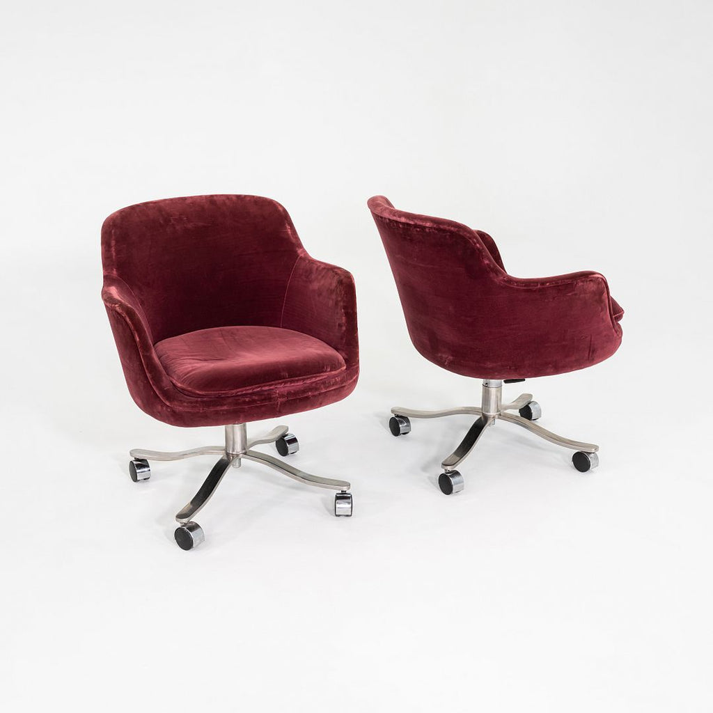 1980s Pair of Nicos Zographos CH 6 Alpha Bucket Desk Chairs in Burgundy Fabric