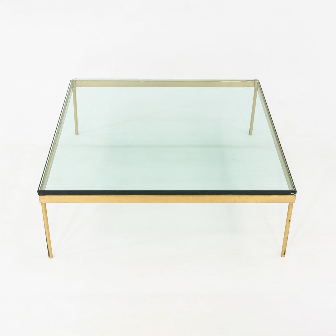 1970s Bronze and Glass Square Coffee Table Attributed to Ward Bennett 42 inch