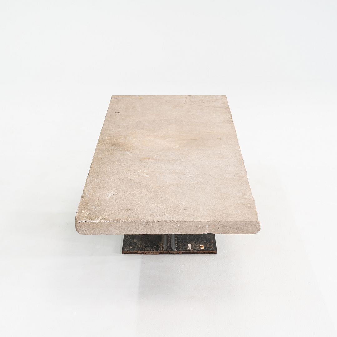 1970s Brutalist Limestone & Steel Coffee Table by Powell & Kleinschmidt of SOM