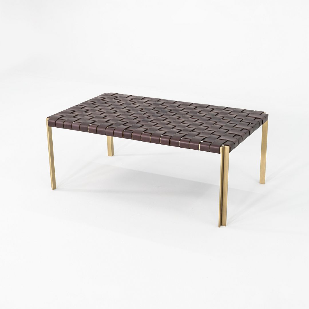 2020s Gratz / Laverne TG-18 Small Bench in Bronze and Brown Leather 27x44 Inches