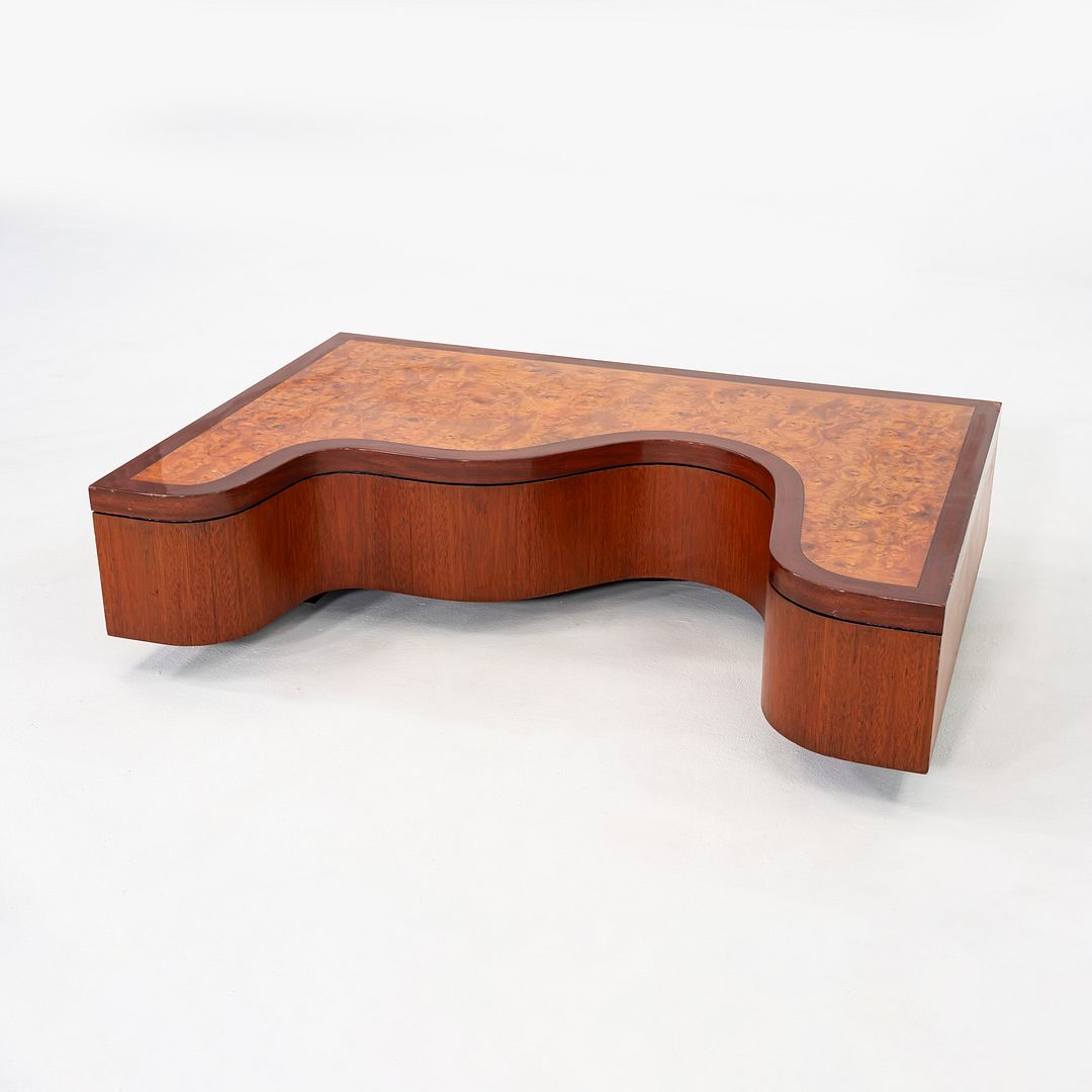 1970s Low Sculptural Coffee Table in Burl, Walnut, and Mahogany 32x48 Inches